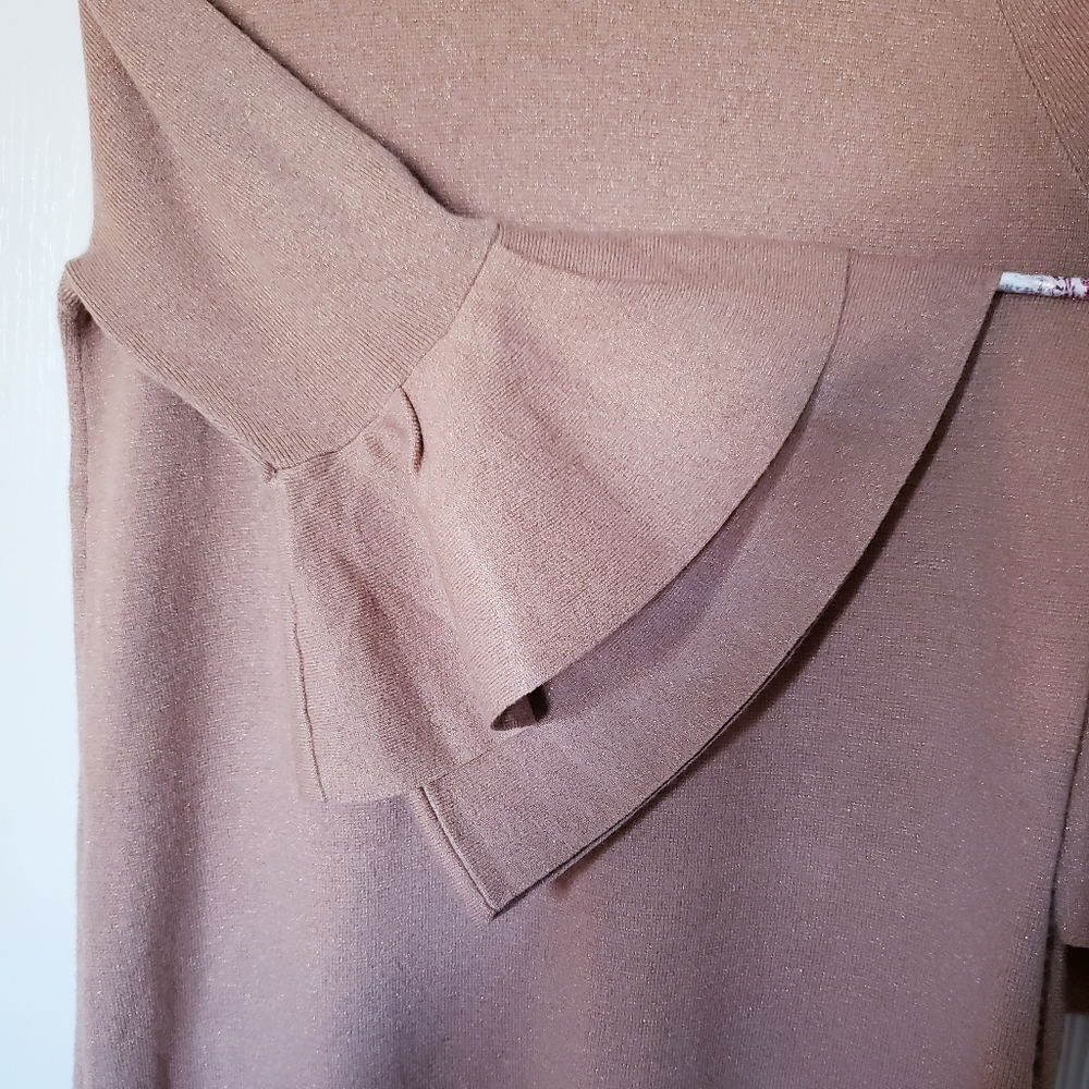Anthropologie Ruffled Sleeve Sweater Knit Tunic Dress Honey/Camel Sz M $130 - Picture 9 of 11
